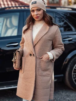 Płaszcze Damskie>Dstreet Płaszcz damski oversize BARALITE długi typu baranek beżowy NY0710