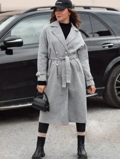 Płaszcze Damskie>Dstreet Płaszcz damski oversize CAMELLYN długi szary NY0742