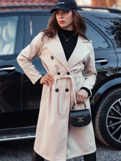 Płaszcze Damskie>Dstreet Płaszcz damski oversize CASHMELY długi wiązany beżowy NY0715