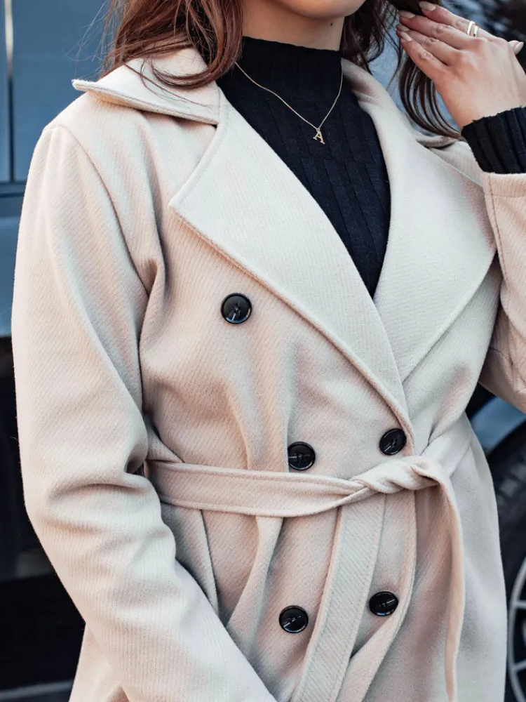 Płaszcze Damskie>Dstreet Płaszcz damski oversize CASHMELY długi wiązany beżowy NY0715