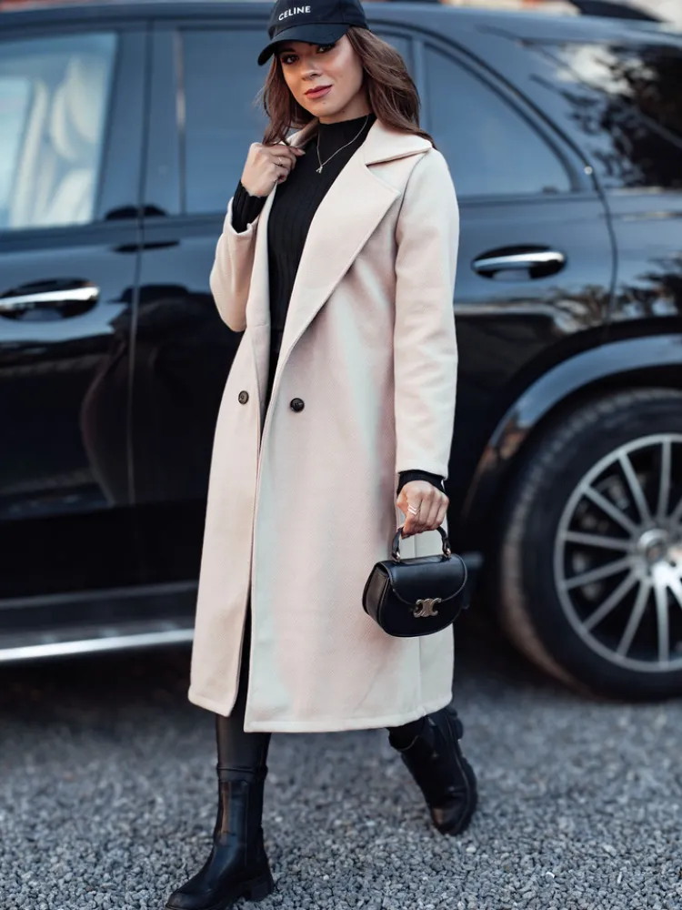 Płaszcze Damskie>Dstreet Płaszcz damski oversize CASHMELY długi wiązany beżowy NY0715