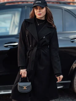 Płaszcze Damskie>Dstreet Płaszcz damski oversize CASHMELY długi wiązny czarny NY0714