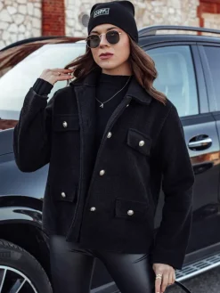 Płaszcze Damskie>Dstreet Płaszcz damski oversize CLASSIVO krótki czarny NY0696