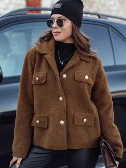 Płaszcze Damskie>Dstreet Płaszcz damski oversize CLASSIVO krótki brązowy NY0697