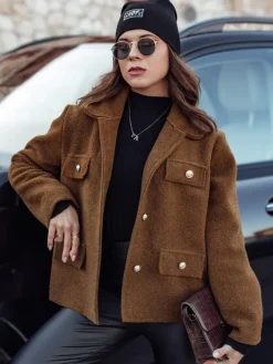 Płaszcze Damskie>Dstreet Płaszcz damski oversize CLASSIVO krótki brązowy NY0697