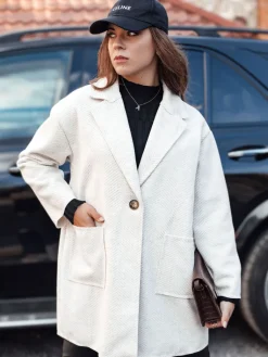 Płaszcze Damskie>Dstreet Płaszcz damski oversize ELEGANTWAY w jodełke beżowy NY0698