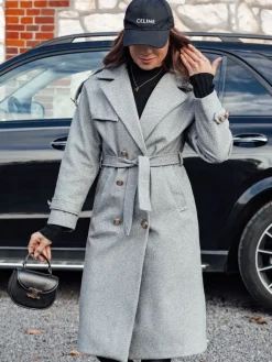 Płaszcze Damskie>Dstreet Płaszcz damski oversize GALLERIA długi wiązany w pasie szary NY0737