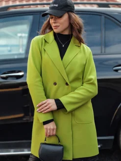 Płaszcze Damskie>Dstreet Płaszcz damski oversize LINNORE długi limonkowy NY0702