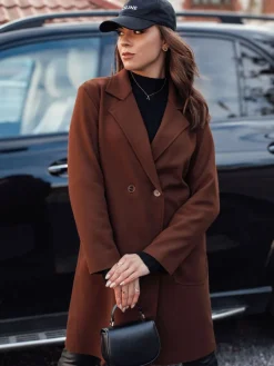 Płaszcze Damskie>Dstreet Płaszcz damski oversize LINNORE długi czekoladowy NY0705