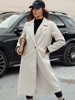 Płaszcze Damskie>Dstreet Płaszcz damski oversize MANTOVA długi jasnobeżowy NY0738