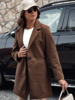 Płaszcze Damskie>Dstreet Płaszcz damski przejściowy jednorzędowy MINTER brązowy NY0682