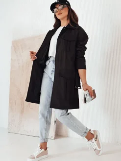 Płaszcze Damskie>Dstreet Płaszcz damski przejściowy wiązany VERMONT czarny NY0582