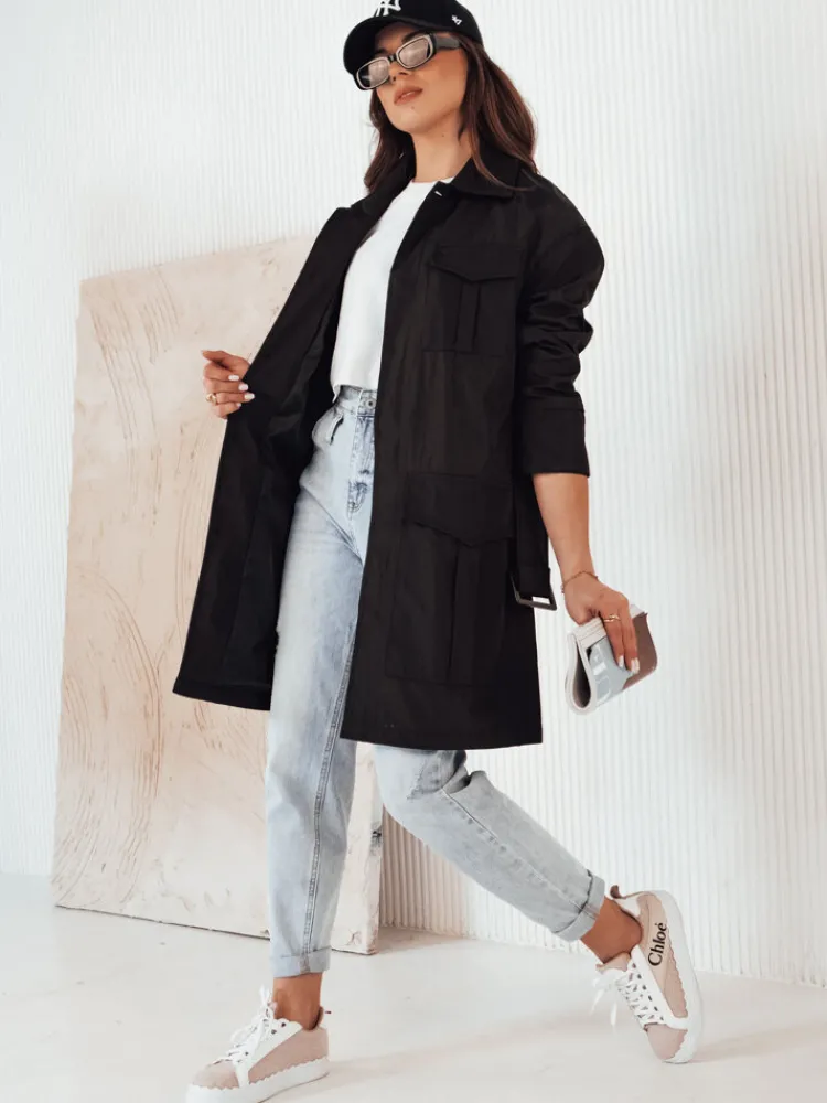 Płaszcze Damskie>Dstreet Płaszcz damski przejściowy wiązany VERMONT czarny NY0582