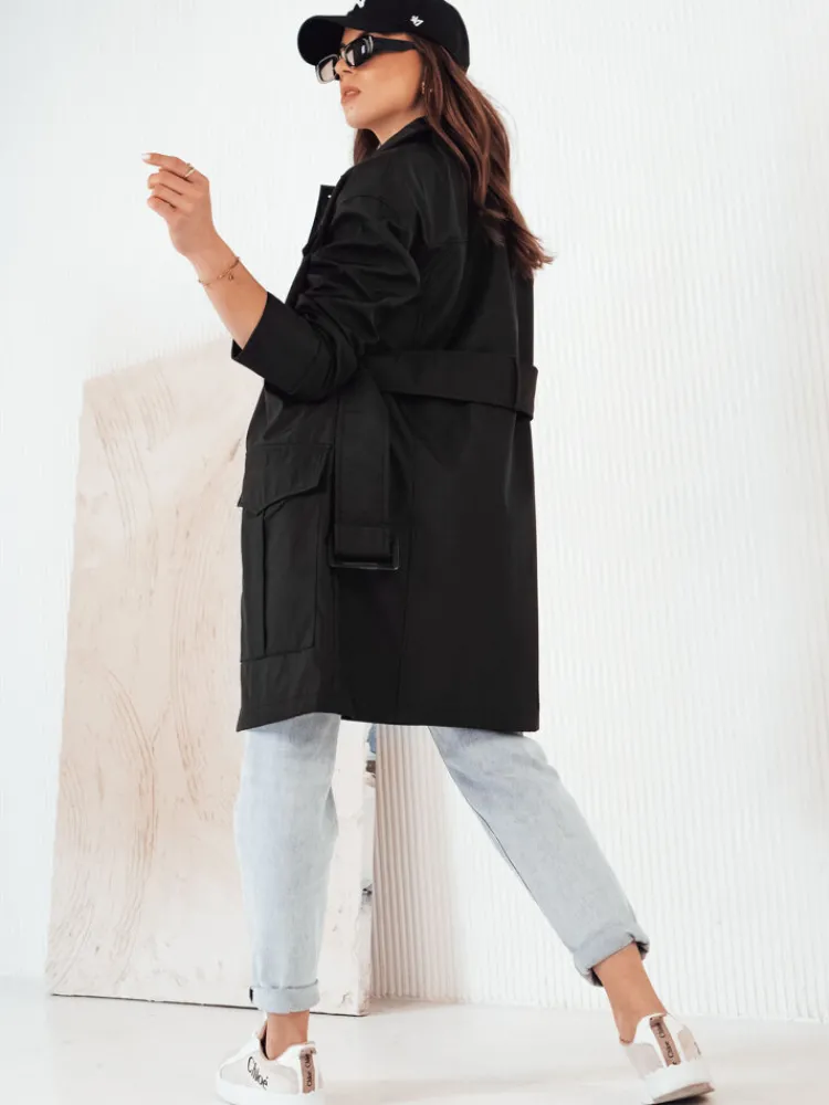 Płaszcze Damskie>Dstreet Płaszcz damski przejściowy wiązany VERMONT czarny NY0582