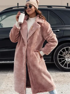 Płaszcze Damskie>Dstreet Płaszcz damski zimowy GLAMFUR długi futerkowy różowy TY4700