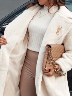 Kożuszki Damskie|Płaszcze Damskie>Dstreet Płaszcz damski zimowy GLAMFUR długi futerkowy beżowy TY4698