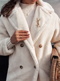 Kożuszki Damskie|Płaszcze Damskie>Dstreet Płaszcz damski zimowy LUXERII długi futerkowy beżowy TY4691