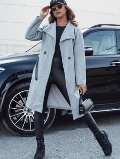 Płaszcze Damskie>Dstreet Płaszcz jesienny damski długi CELESTIA jasnoszary NY0684