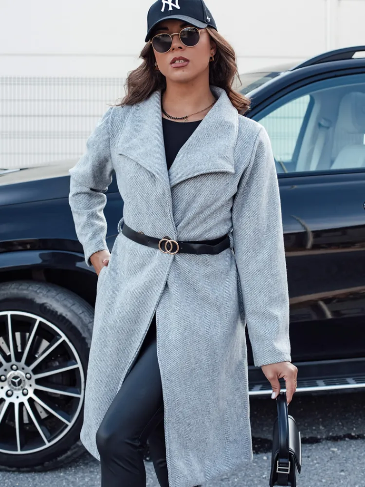 Płaszcze Damskie>Dstreet Płaszcz jesienny damski długi CELESTIA jasnoszary NY0684