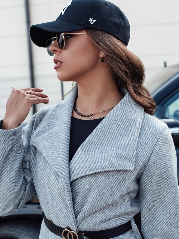 Płaszcze Damskie>Dstreet Płaszcz jesienny damski długi CELESTIA jasnoszary NY0684