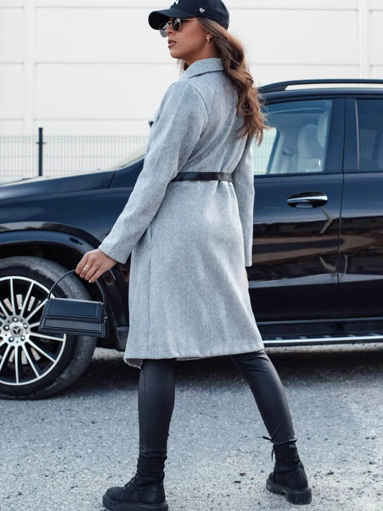 Płaszcze Damskie>Dstreet Płaszcz jesienny damski długi CELESTIA jasnoszary NY0684