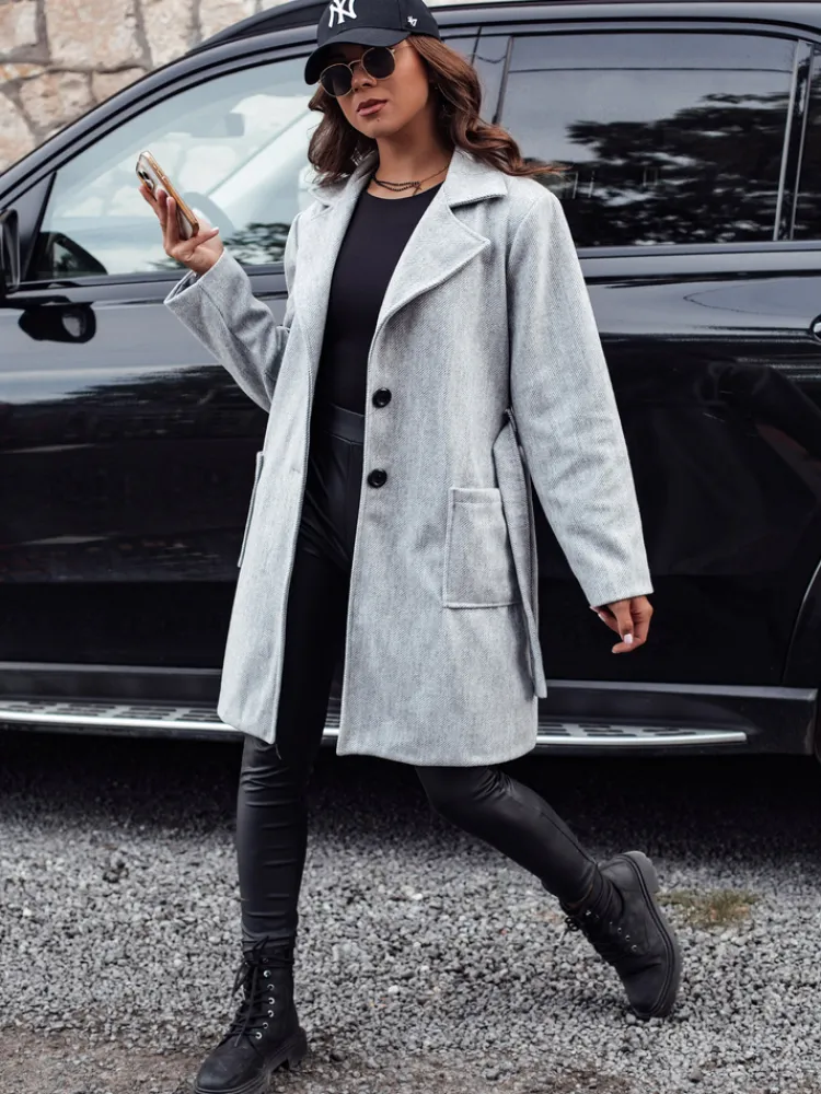 Płaszcze Damskie>Dstreet Płaszcz jesienny damski jednorzędowy wiązany QASAR jasnoszary NY0683