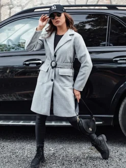 Płaszcze Damskie>Dstreet Płaszcz jesienny damski jednorzędowy SCHERMI jasnoszary NY0668