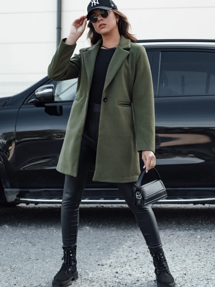 Płaszcze Damskie>Dstreet Płaszcz jesienny damski jednorzędowy MINTER oliwkowy NY0677