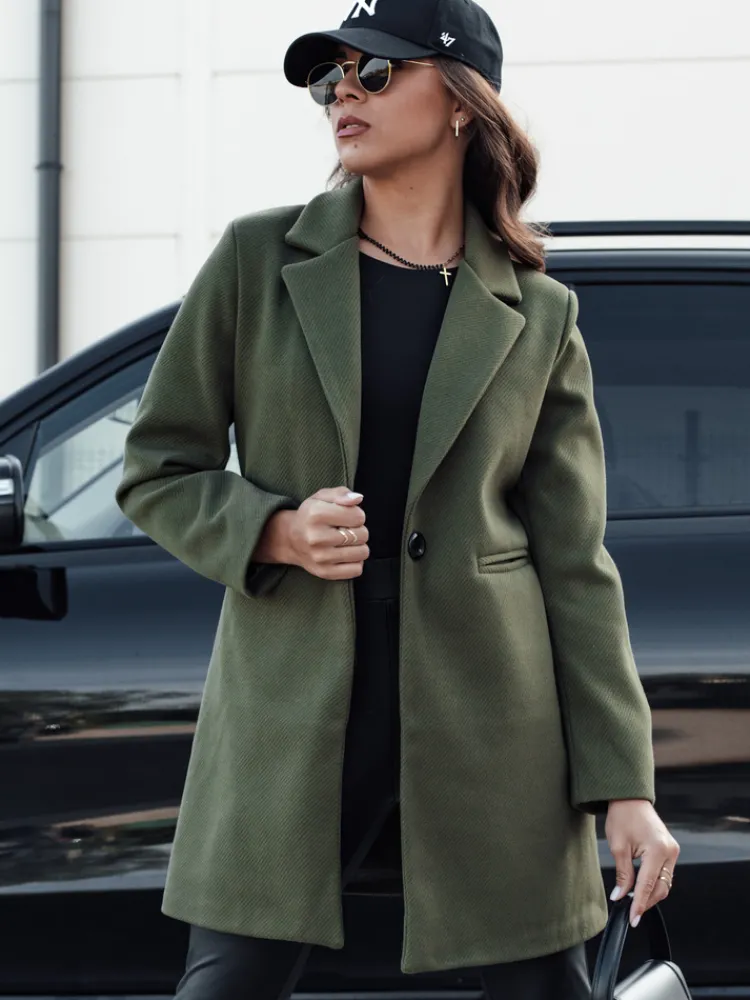 Płaszcze Damskie>Dstreet Płaszcz jesienny damski jednorzędowy MINTER oliwkowy NY0677