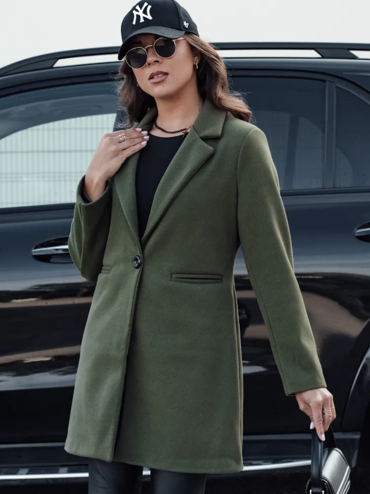 Płaszcze Damskie>Dstreet Płaszcz jesienny damski jednorzędowy MINTER oliwkowy NY0677