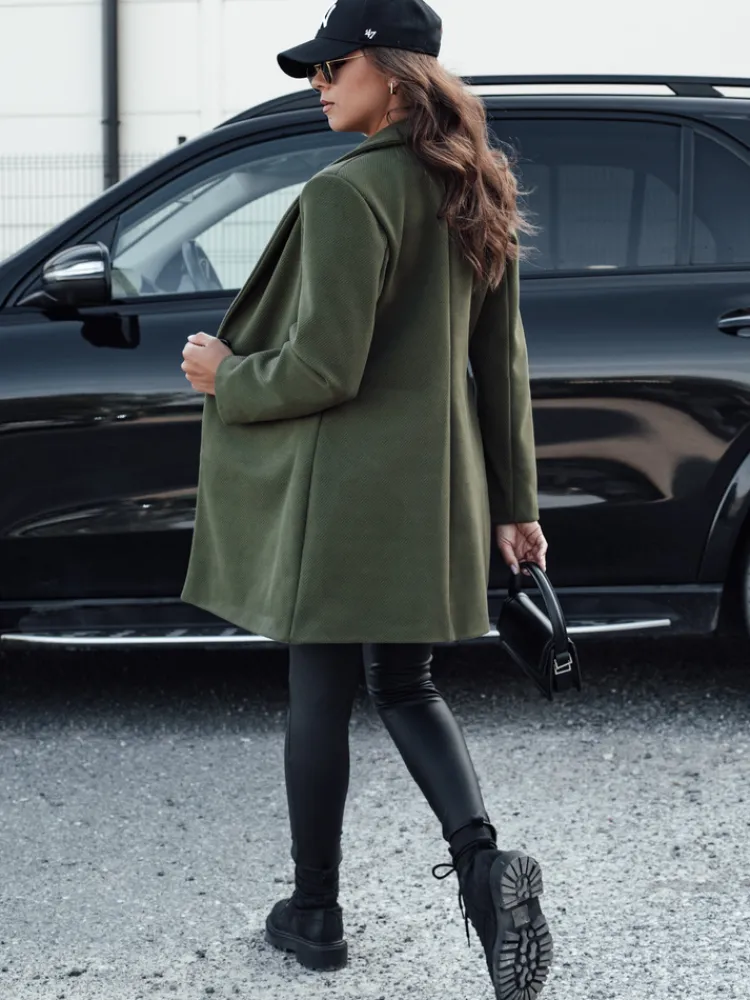 Płaszcze Damskie>Dstreet Płaszcz jesienny damski jednorzędowy MINTER oliwkowy NY0677