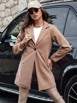 Płaszcze Damskie>Dstreet Płaszcz jesienny damski jednorzędowy LUGI kamelowy NY0674