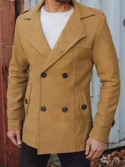 Płaszcze Męskie>Dstreet Płaszcz męski dwurzędowy piaskowy CX0443z