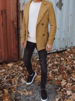 Płaszcze Męskie>Dstreet Płaszcz męski dwurzędowy piaskowy CX0443z