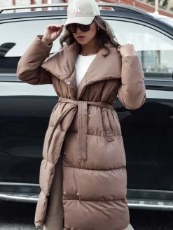 Płaszcze Damskie|Kurtki Damskie>Dstreet Płaszcz zimowy damski długi pikowany FAVI brązowy TY4571