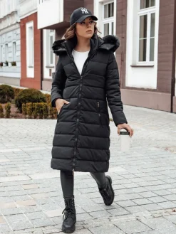 Płaszcze Damskie|Kurtki Damskie>Dstreet Płaszcz zimowy damski futerko z kapturem ITEM czarna TY4539