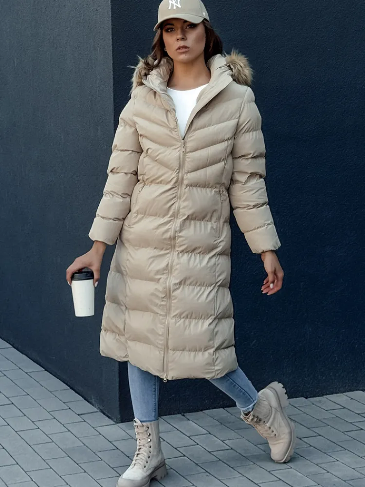 Płaszcze Damskie|Kurtki Damskie>Dstreet Płaszcz zimowy damski LUXWARM beżowy TY4376