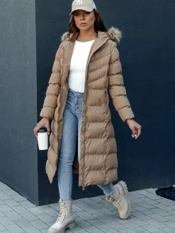 Płaszcze Damskie|Kurtki Damskie>Dstreet Płaszcz zimowy damski LUXWARM ciemnobeżowy TY4375