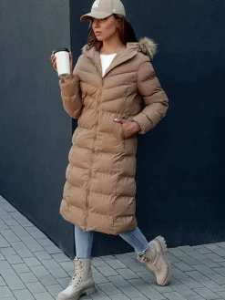 Płaszcze Damskie|Kurtki Damskie>Dstreet Płaszcz zimowy damski LUXWARM ciemnobeżowy TY4375