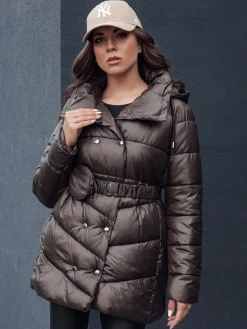 Płaszcze Damskie|Kurtki Damskie>Dstreet Płaszcz zimowy damski pikowany z kapturem BLOOM mokka TY4517