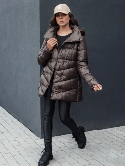 Płaszcze Damskie|Kurtki Damskie>Dstreet Płaszcz zimowy damski pikowany z kapturem BLOOM mokka TY4517