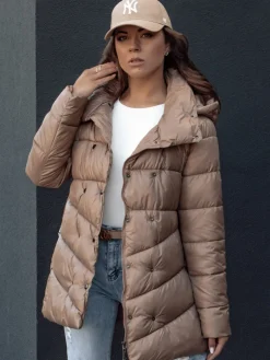 Płaszcze Damskie|Kurtki Damskie>Dstreet Płaszcz zimowy damski pikowany BLOOM kamelowy TY4536