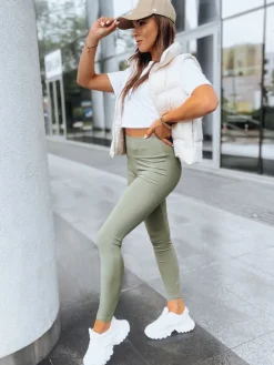 Spodnie Damskie>Dstreet Prążkowane legginsy damskie JUST zielone UY1588