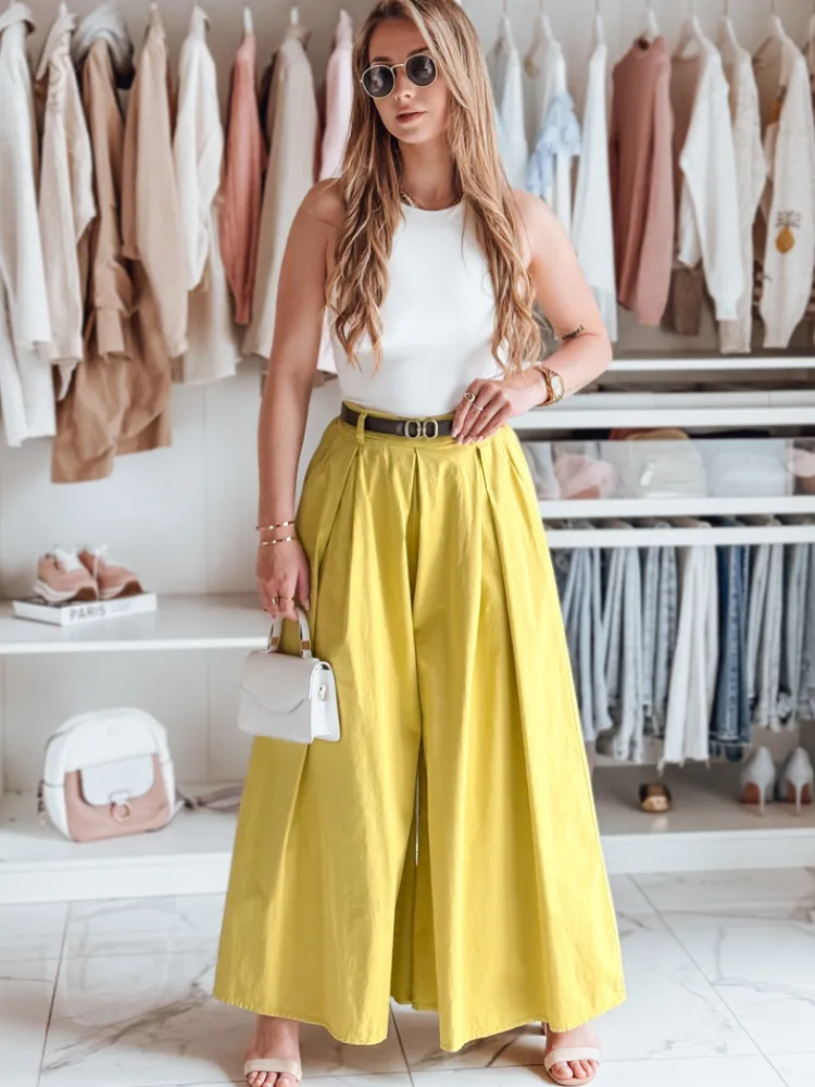 Spodnie Damskie>Dstreet Spódnico-spodnie z paskiem FLOWES musztardowe UY2589