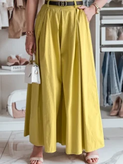 Spodnie Damskie>Dstreet Spódnico-spodnie z paskiem FLOWES musztardowe UY2589