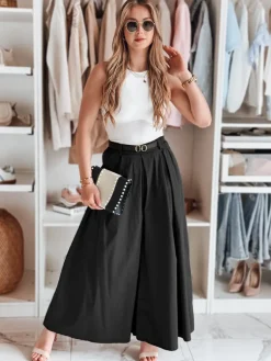 Spodnie Damskie>Dstreet Spódnico-spodnie z paskiem FLOWES czarne UY2591