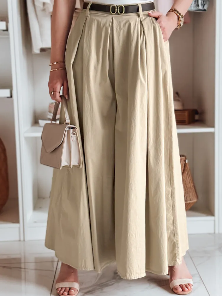 Spodnie Damskie>Dstreet Spódnico-spodnie z paskiem FLOWES beżowe UY2592