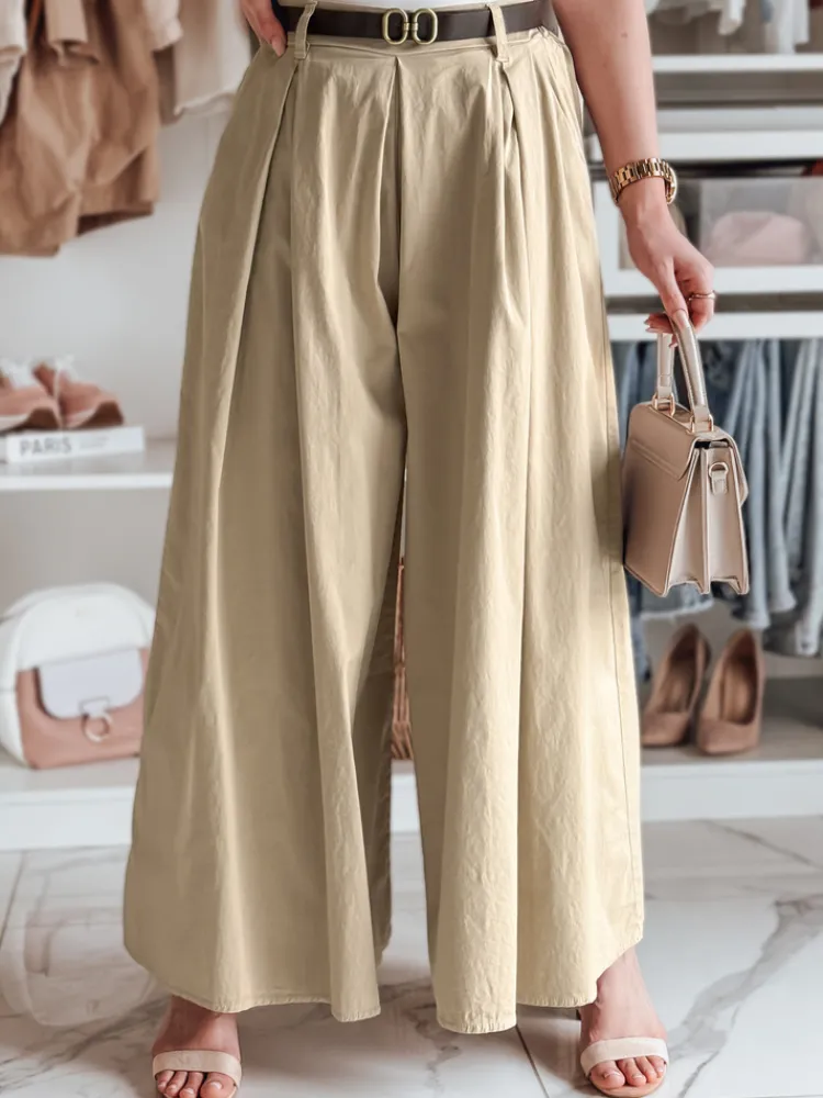 Spodnie Damskie>Dstreet Spódnico-spodnie z paskiem FLOWES beżowe UY2592