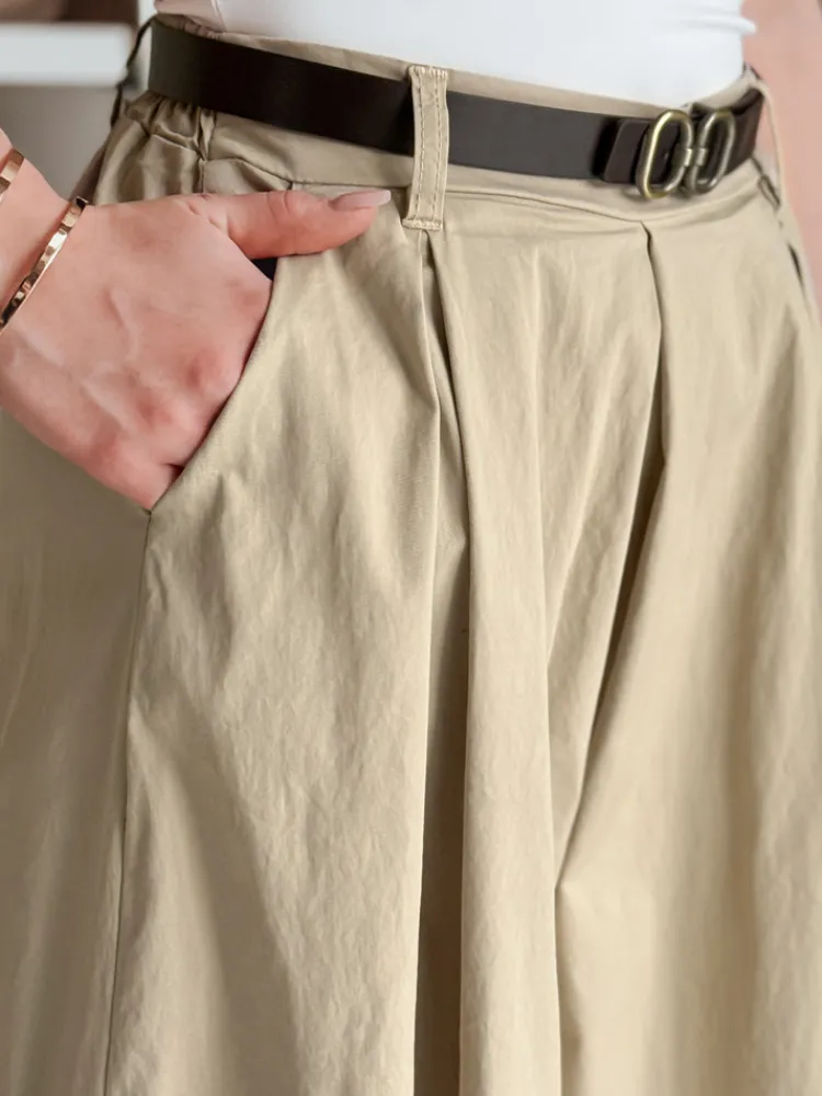 Spodnie Damskie>Dstreet Spódnico-spodnie z paskiem FLOWES beżowe UY2592