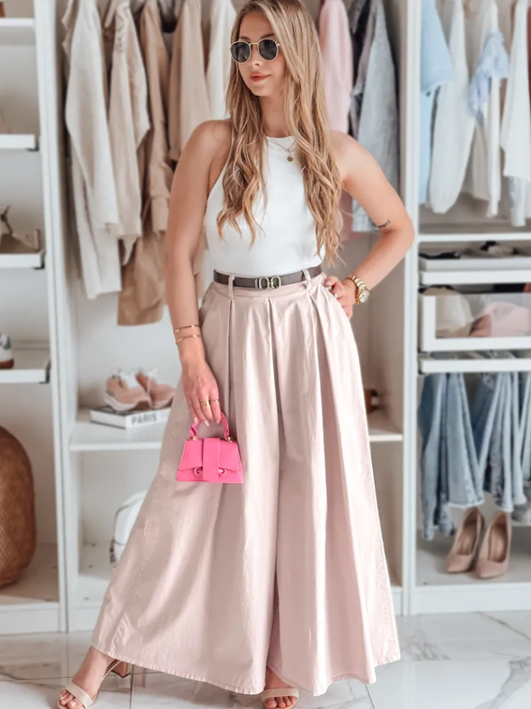 Spodnie Damskie>Dstreet Spódnico-spodnie z paskiem FLOWES różowe UY2590